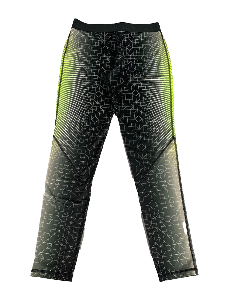 Nike Pro Dri-Fit Performance Leggings Black Geometric Yellow Stripe L #4923
