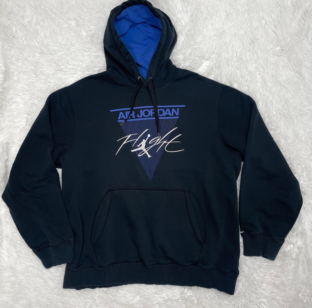 Nike Air Jordan Flight Men’s Hoodie Size XL Black Blue Cotton Sweatshirt Logo