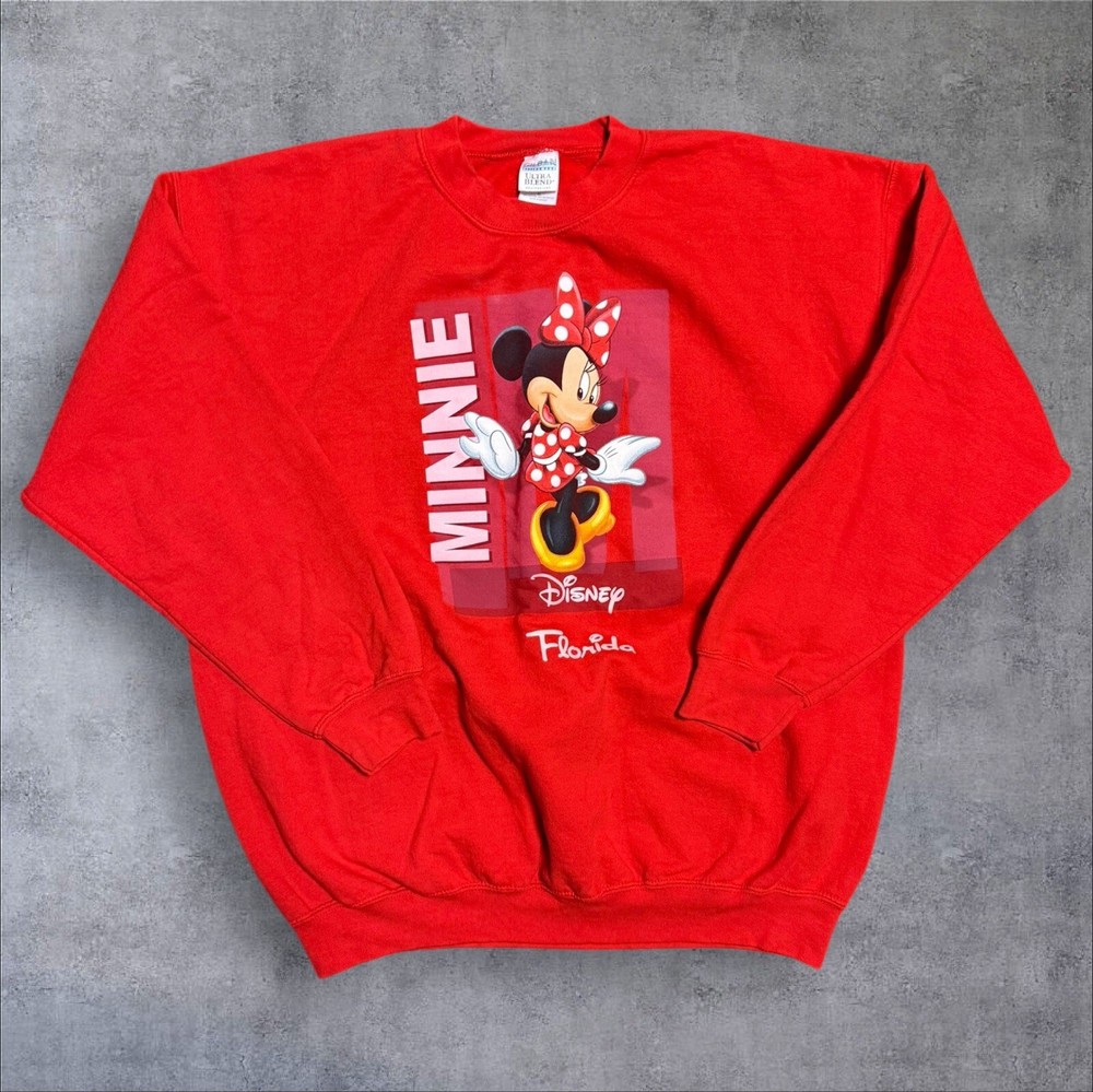 Vintage 90s Minnie Mouse Embroidered Red Pullover Sweatshirt Men’s XL Disney