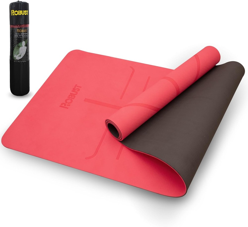 Non-slip TPE yoga mat 72x24 inches with alignment lines and 1/4 inch thickness for workouts