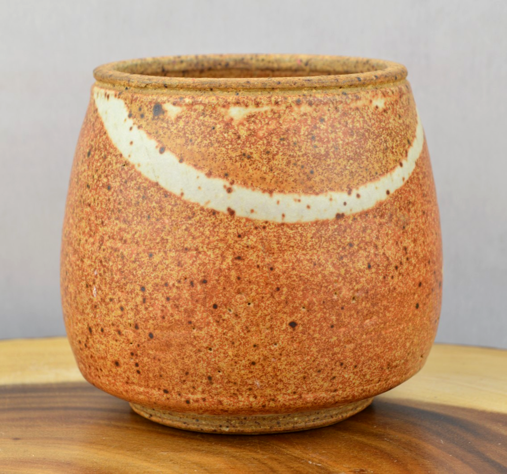 Studio Art Pottery Vase Orange Brown Speckled Stoneware Rustic 4” Handmade Jar