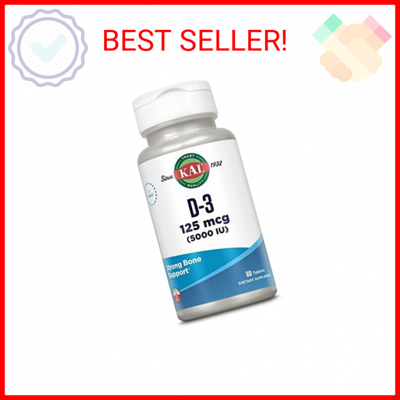 KAL Vitamin D3 5000 IU 125 mcg, High Potency Vitamin D Tablets, Calcium Absorpti