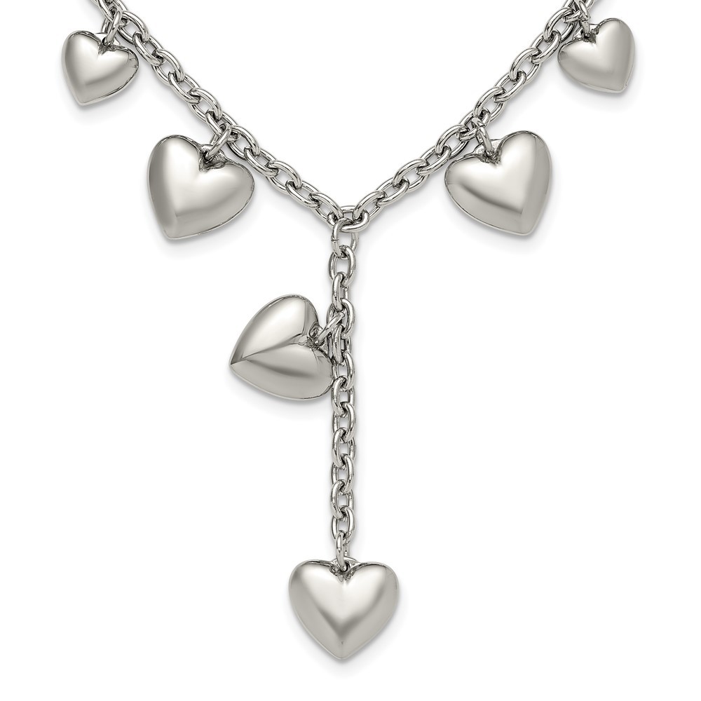 Stainless Steel Polished Hearts Cable Chain Necklace 18