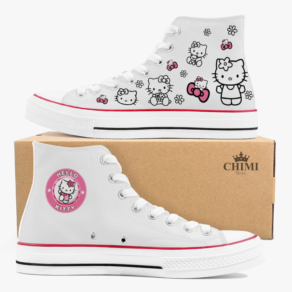 Zapatillas de lona Cat Kitty personalizadas, clásicas zapatillas altas blancas.