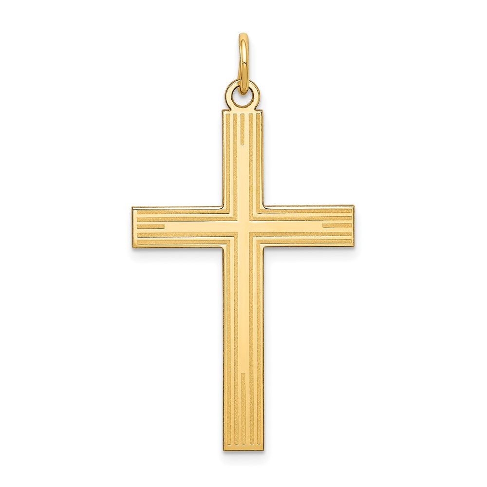 14k Yellow Gold Laser Designed Cross Pendant L-1.54 Inch, W-0.87 Inch