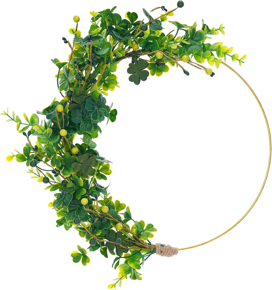 St Patricks Day Shamrock Wreath 12 Inch Green Front Door Decor with Eucalyptus  