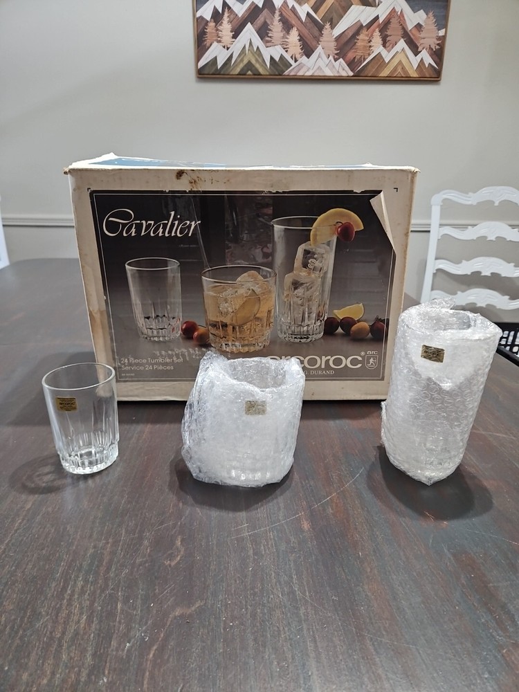 NOS Vintage ARCOROC J.G. Durand CAVALIER 24-Piece Ribbed Tumbler Set in 3 Sizes