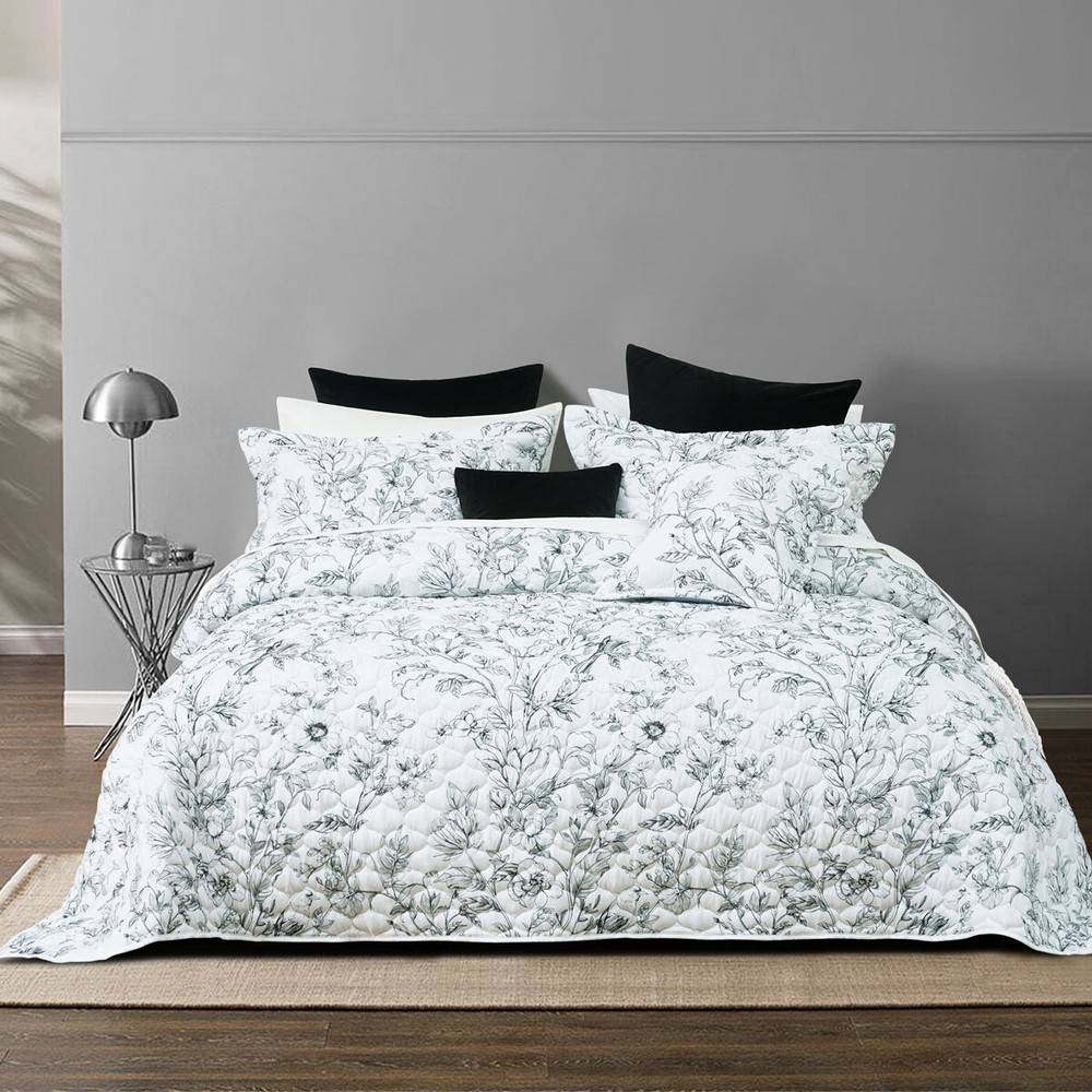 Gracie White Floral Printed Quilted Bedspread Set or Accessories by Bianca