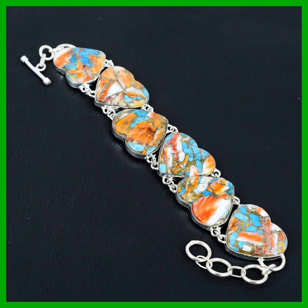 Mothers Day Spiny Oyster Copper Turquoise Chain Bracelet in 925 Silver-image
