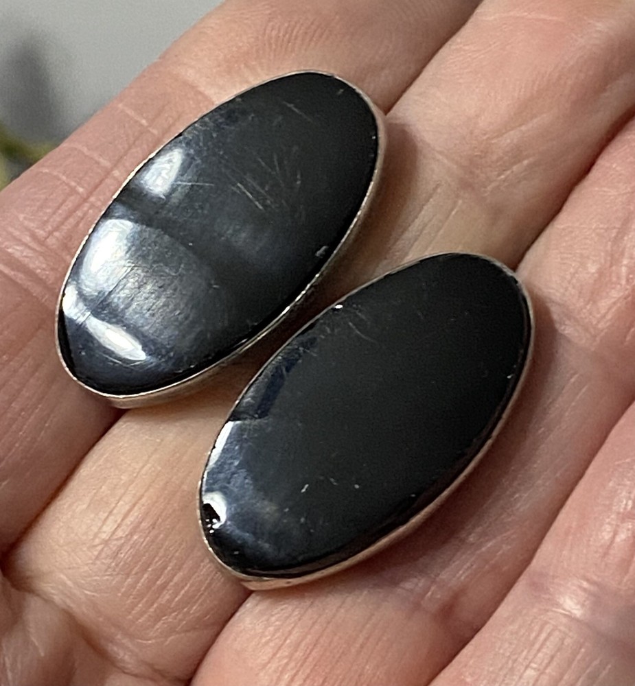 Pendientes Del Rio Hencho En México Plata Esterlina Ónix Ovalados Tornillo en la Espalda