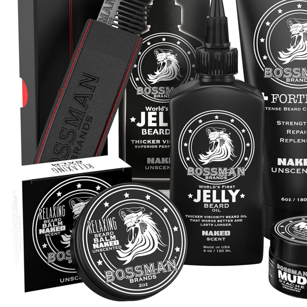 Unscented 5-Piece Beard Care Kit with Oil Balm Wax and Metal Comb for All Beard Types  