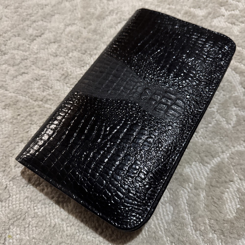 Fini De France Vintage Crocodile Black Leather Clutch Purse Money