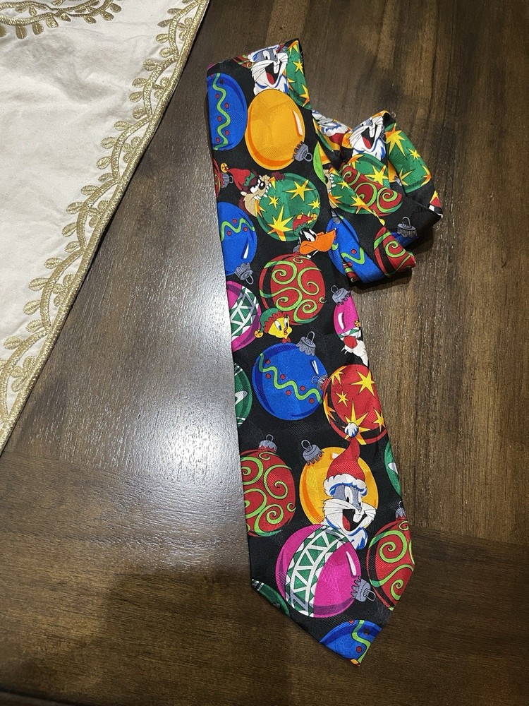 Vintage 1994 Looney Tunes Mania Holiday Necktie - Looney Toons tie 100% Silk