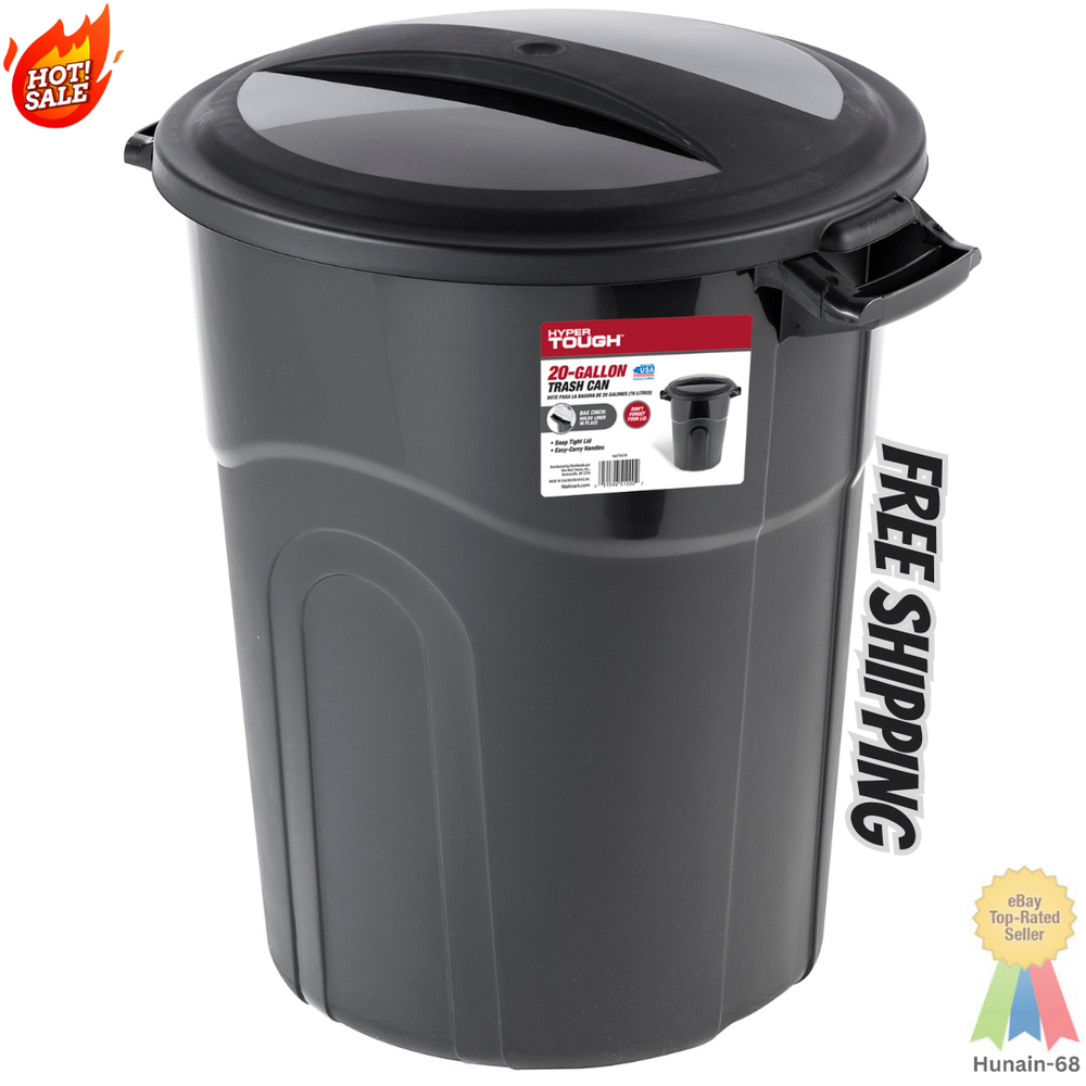 Hyper Tough 20-Gallon Heavy Duty Plastic Garbage Can with Lid – Durable Black
