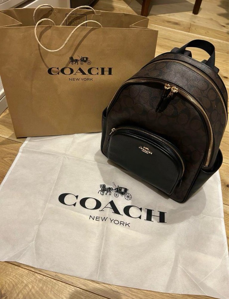 Coach Leather Backpack in Rich Brown and Black