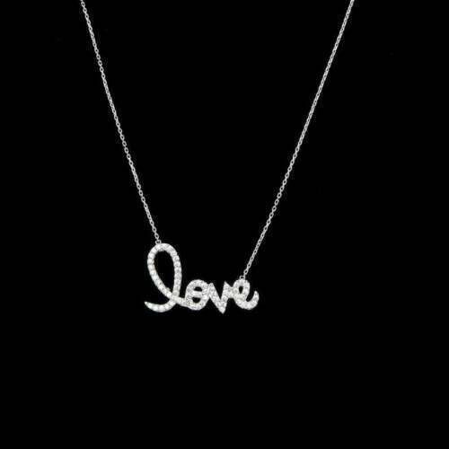 1.75 CT Round Cut Moissanite Womens Beautiful LOVE Pendant 14K White Gold Plated