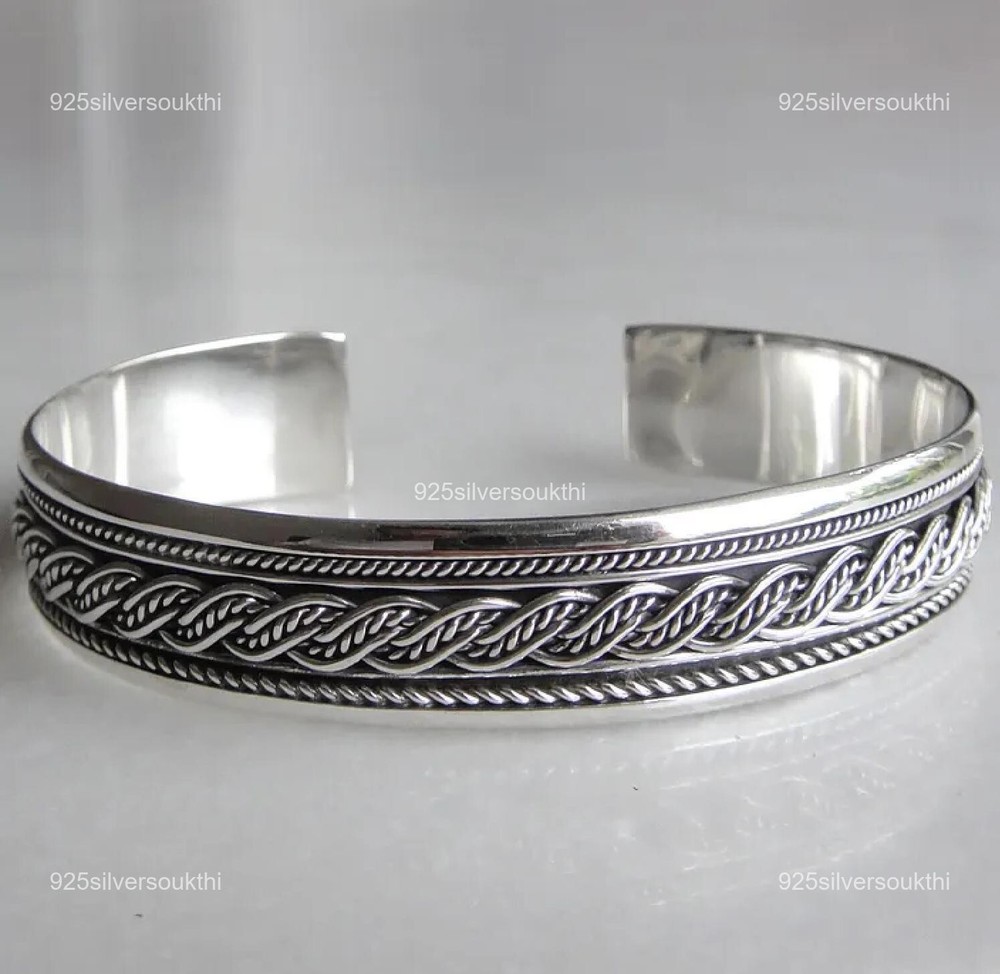Handmade Art Deco 925 Silver Engagement Bangle Cuff for Mother's Day or Anniversary-image