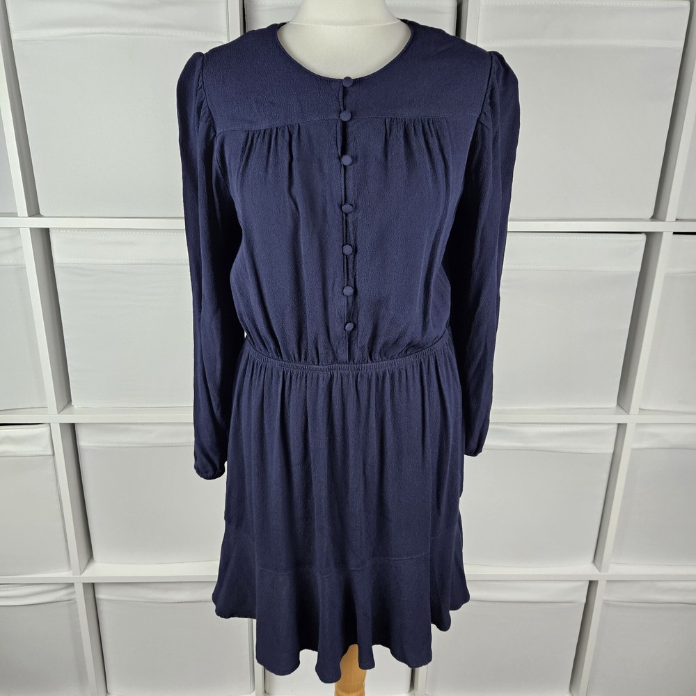 M&S Navy Fit & Flare Dress Size 14 with Elastic Cuffs and Flare Hem