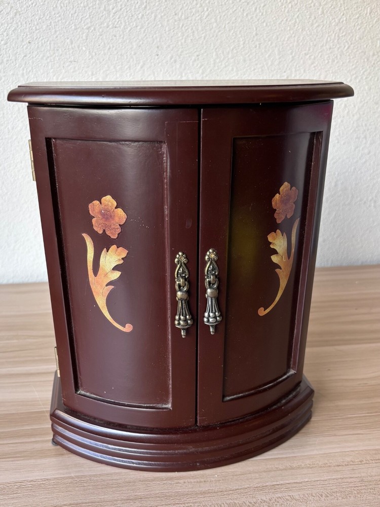 Vintage Wooden Jewelry Box With Glass Window Jewelry Organizer with 3 Drawers