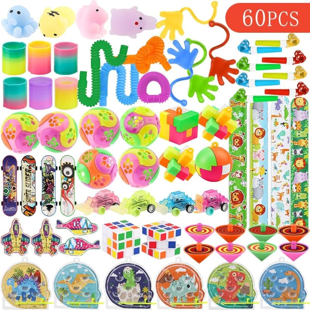Party Favors, Pinata Stuffers Treasure Box Toys for Classroom 60 Pcs Goodie Bags