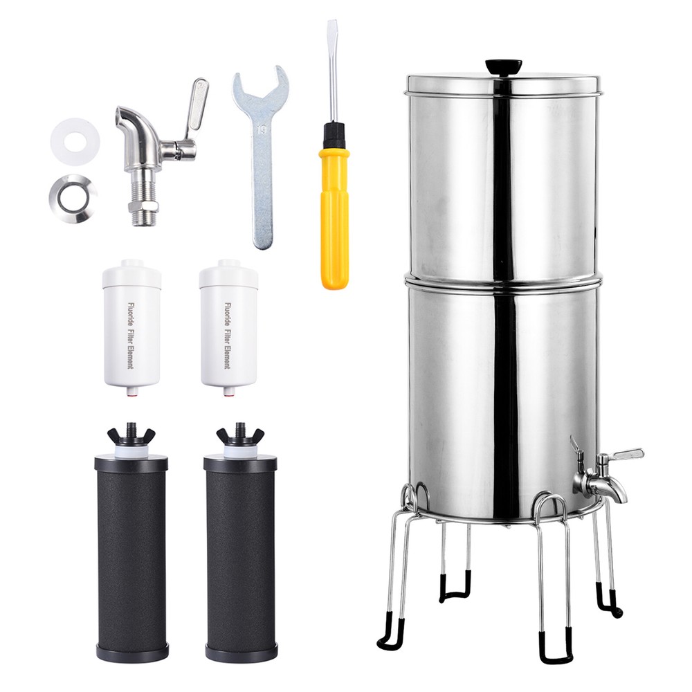 2.25Gal Gravity Fed Water Filter System, Stainless Steel Gravity Water Purifier