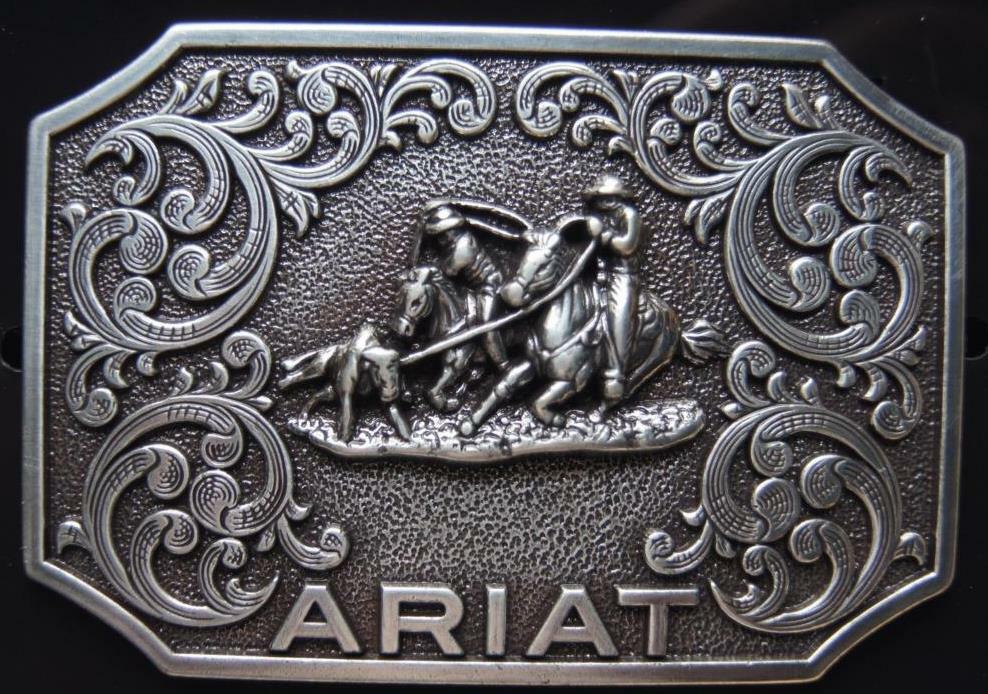 Ariat Western Belt Buckle Filigree Logo Team Roper Silver A37011