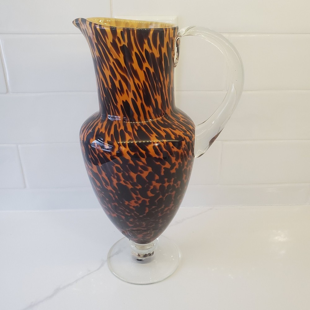 Leopard Print Glass Pitcher/Vase 11 1/2