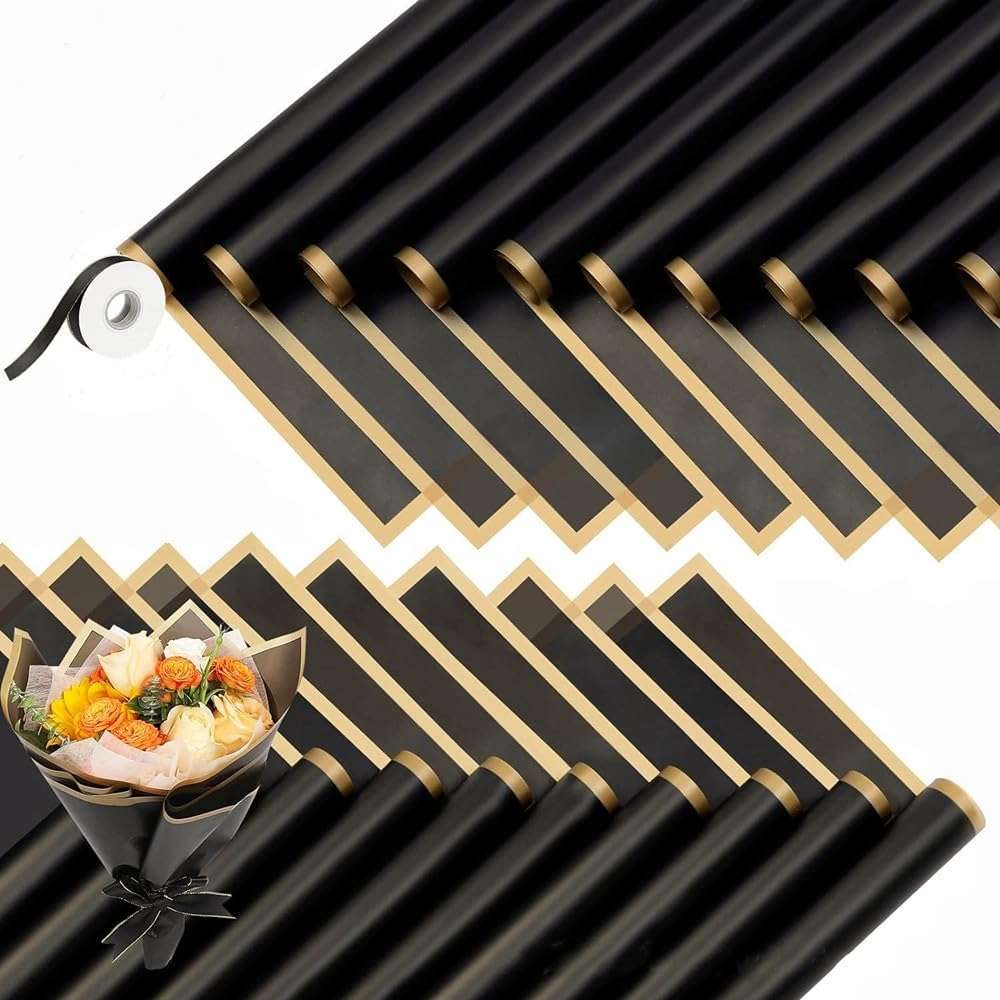 20 Counts Gold Edge Fresh Flowers Wrapping Paper,Diy Crafts，Gift Packaging or Gi