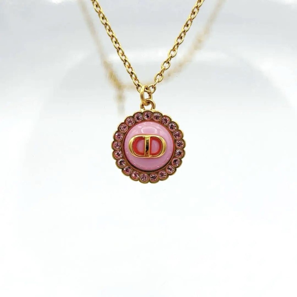 Dior Petit CD Necklace in Pink Stone