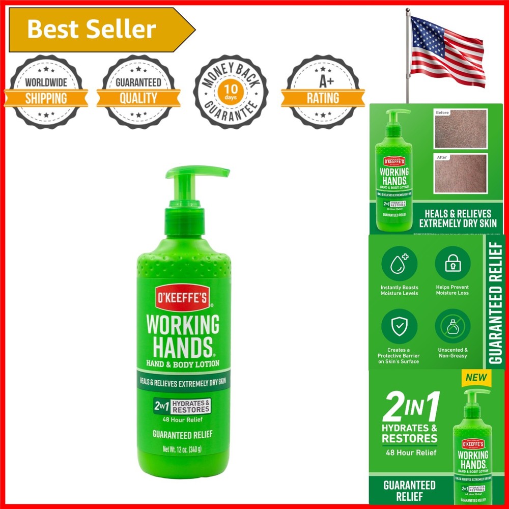 Non-Greasy 12oz Working Hands Lotion - Fast Absorbing for Severe Dry Skin