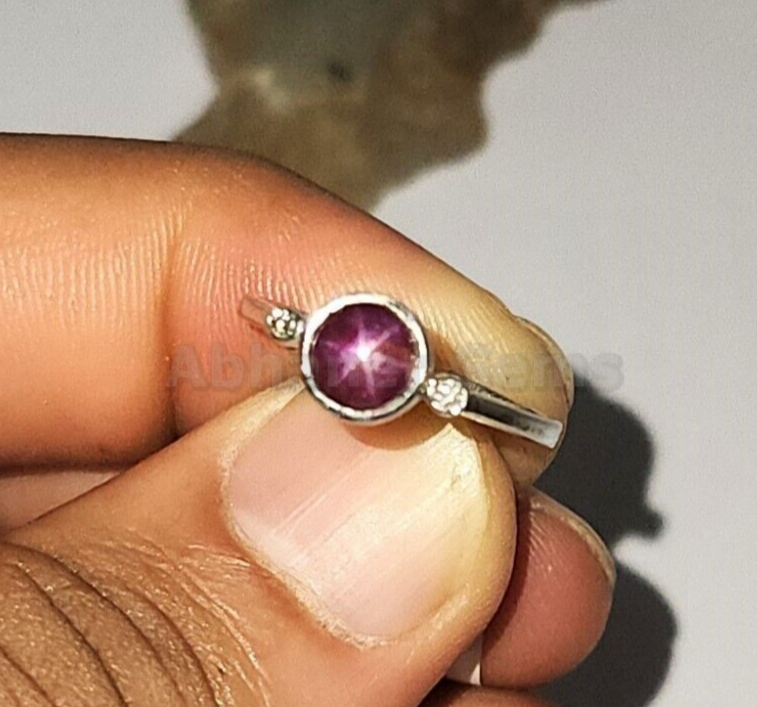 100% Natural Star Ruby And Diamond Handmade 925 Sterling Silver Ring