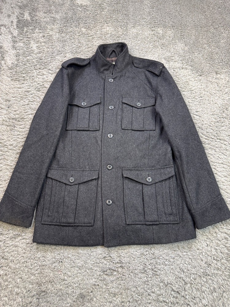 Old Navy Military Jacket Men Medium Charcoal Gray Wool 4 Pocket Parka Field Coat