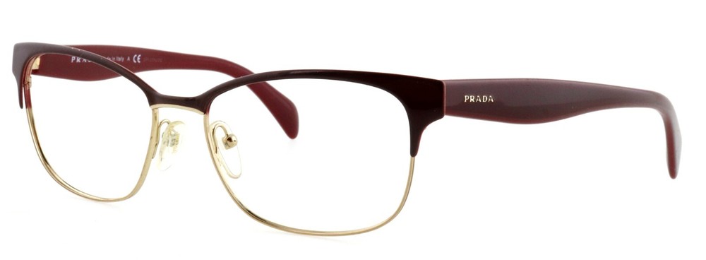 Prada VPR65R UAN-1O1 53mm Burgundy Gold Eyeglass Frames Italy Made