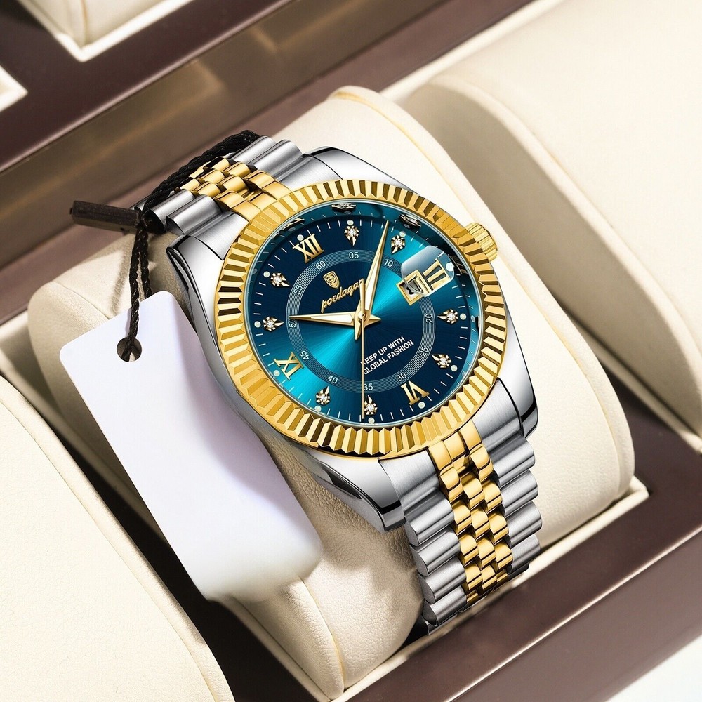 Men's Stainless Steel Quartz Watch 3ATM Waterproof Luminous Date Wristwatch P910
