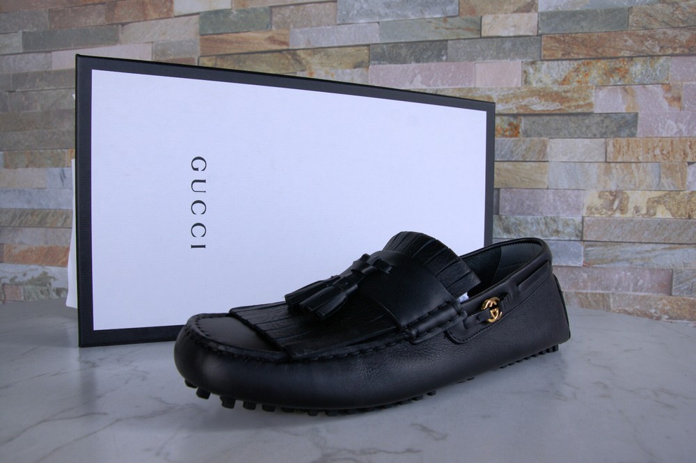 GUCCI EU 43.5 Men's Moccasins Slippers Slip-On Loafers Black New Formerly €720