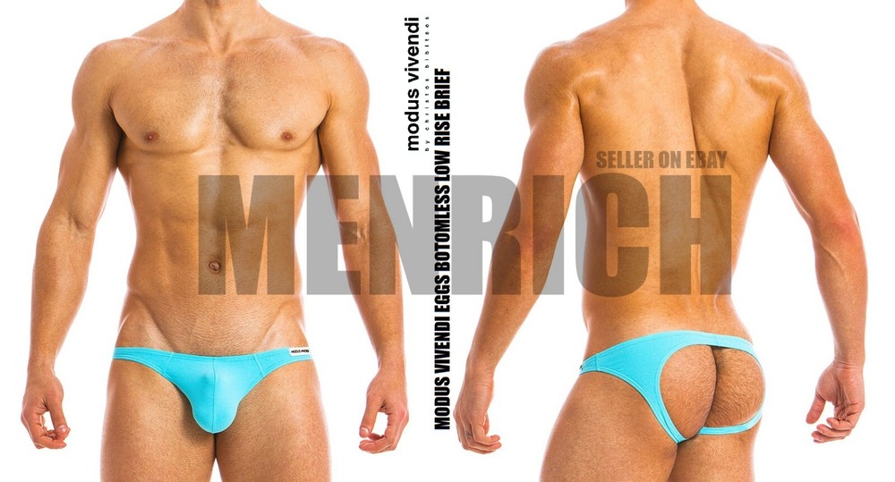 MODUS VIVENDI EGGS BOTOMLESS LOW RISE BRIEF. AQUA. MEDIUM. NWT. RARE. 🌈 GAY N2N