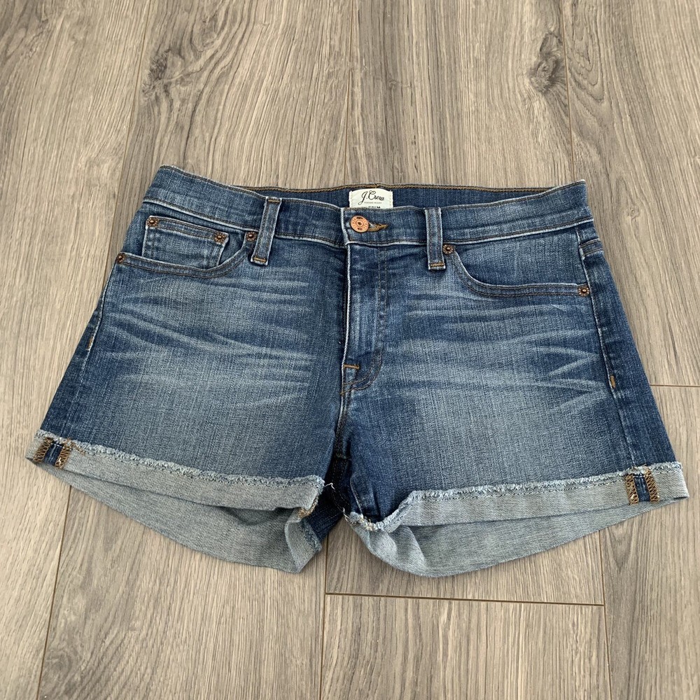 J Crew Cuffed Frayed Hem Denim Shorts with Essential Pockets Size 27