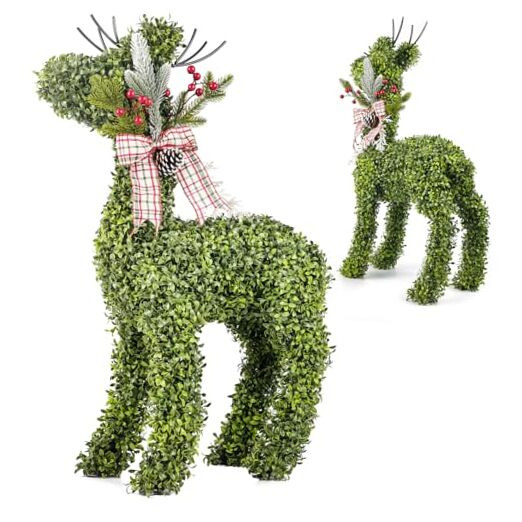 2.8ft Realistic Deer-Shaped Faux Boxwood Topiary Artificial Tree