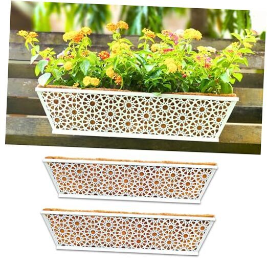 Wall Planter, 2 Pack, 24 Inch White Railing Hanging Planter 24 Inch White X 2