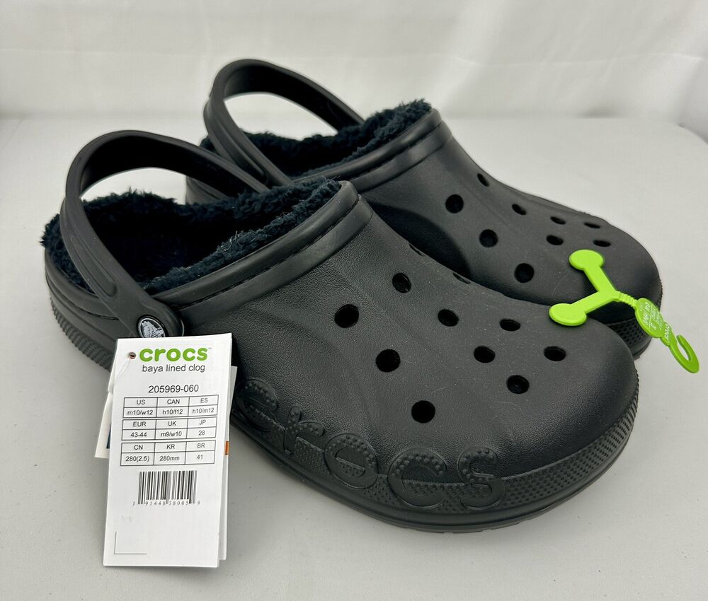 Men's US Size 10 Crocs Baya Lined Clog Black 205969-060