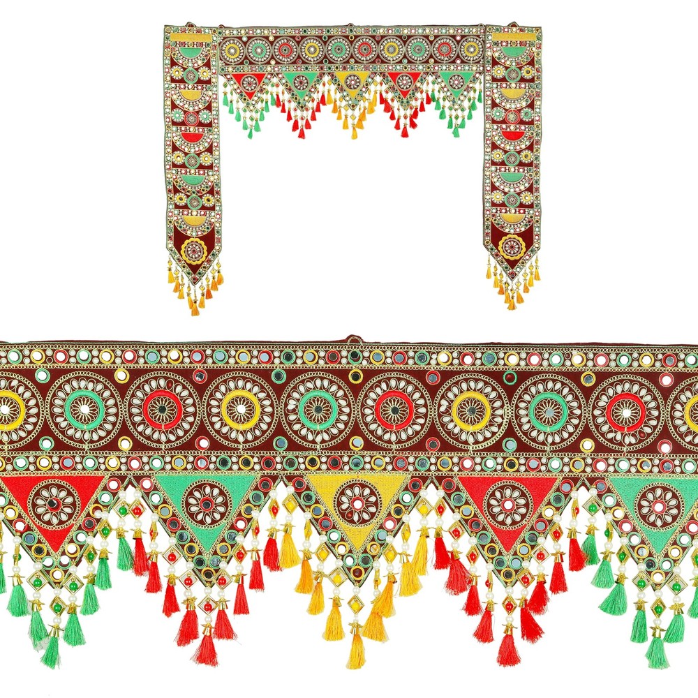 Decorative Rajasthani Toran Door Hanging with Velvet Cloth and Sequence Work