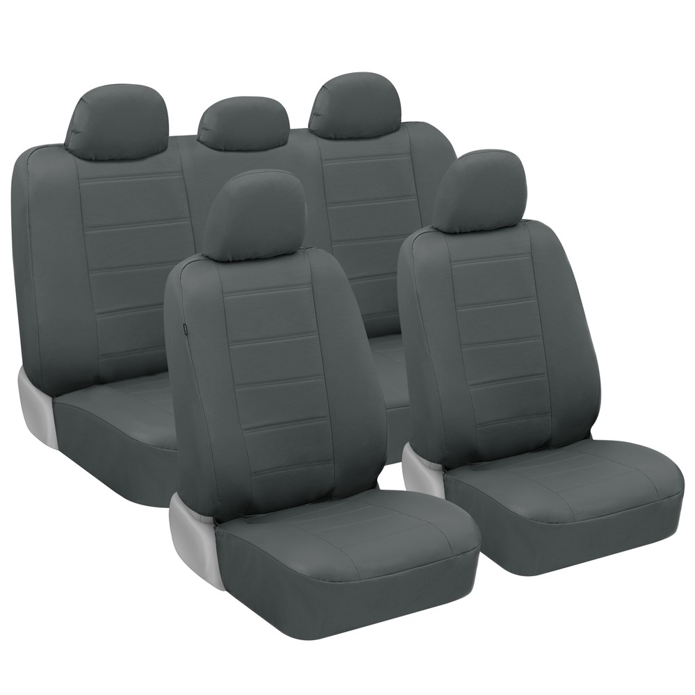 carXS Faux Leather Full Set Car Seat Covers, Front & Rear in Gray