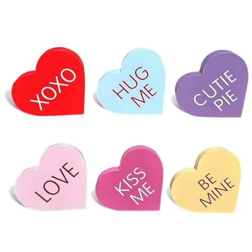 Valentine's Day Decor Heart Table Decorations Sign, 6 Pcs Valentines Day