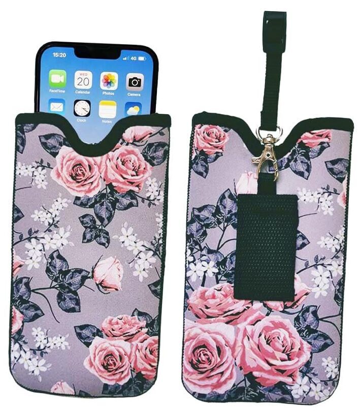 Men Women Neoprene Shockproof Phone Sleeve Pouch Carrying Case Gray Floral