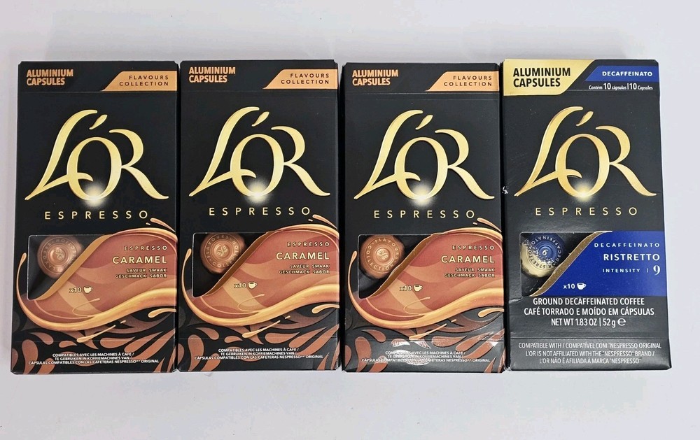 L'OR Espresso Capsules, 30 count, Caramel flavor + 10 Count DECAF