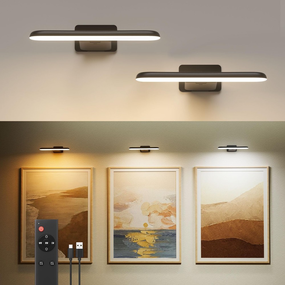 2 Pack Battery Operated LED Picture Lights Cordless Wall Sconces Rechargeable
