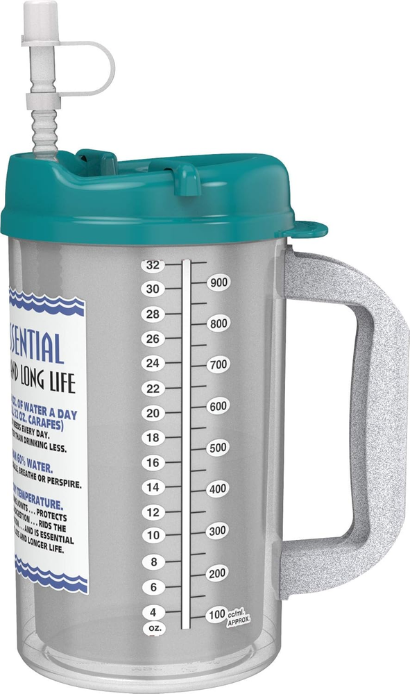 32 Oz Insulated Hospital Mug with Teal Lid & Straw by Water Essentia