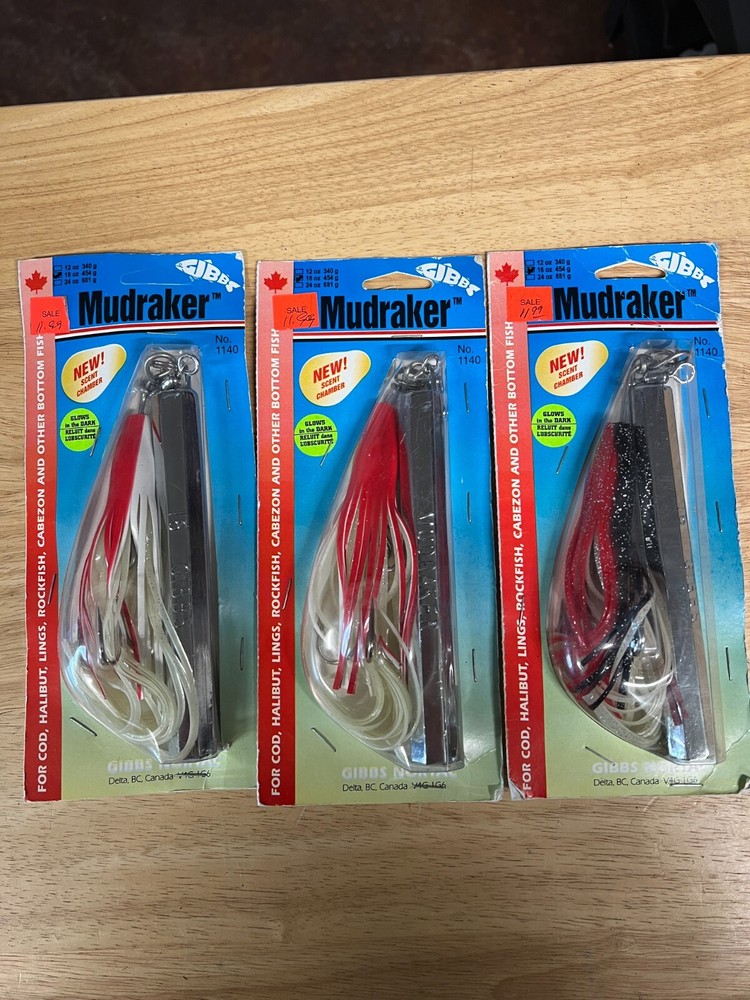 Lot of 3 Gibbs 1 lb Mudraker Jig Glows in the Dark