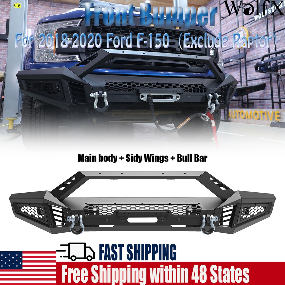 For 2018-2020 Ford F150 Upgrade Steel Front Bumper w/LED Lights+Shackles