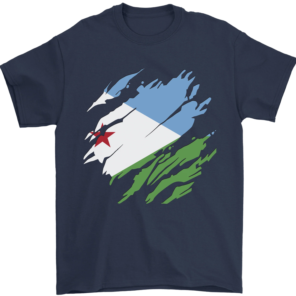 Torn Djibouti Flag Djiboutians Day Football Mens T-Shirt 100% Cotton